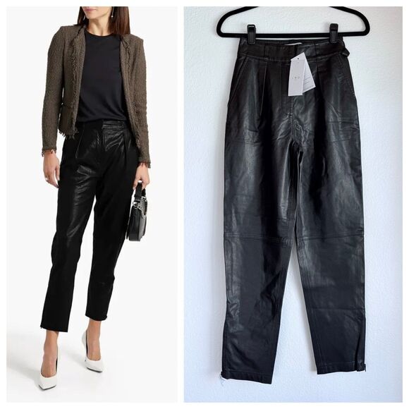 NWT IRO Paris Stara Tapered Zipper Cuff Leather Pants in Black Size 32 (US 0) - Picture 1 of 15
